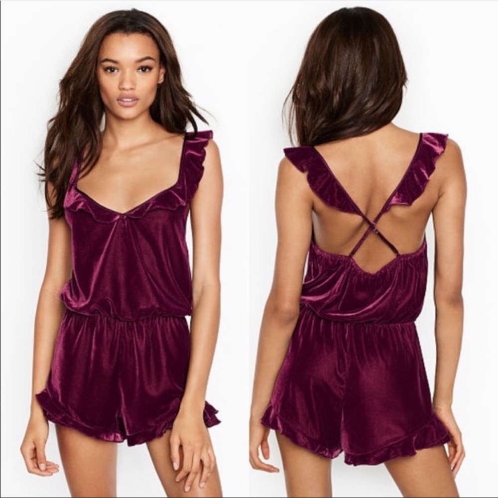 Victoria’s Secret Maroon Velvet Romper Size Large
